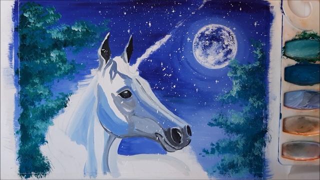 КАК НАРИСОВАТЬ ЕДИНОРОГА ПРОСТО. РИСУЕМ ЕДИНОРОГА! ЕДИНОРОГ И ЛУНА ГУАШЬЮ. РИСУЕМ ГУАШЬЮ ПОЭТАПНО смотреть онлайн