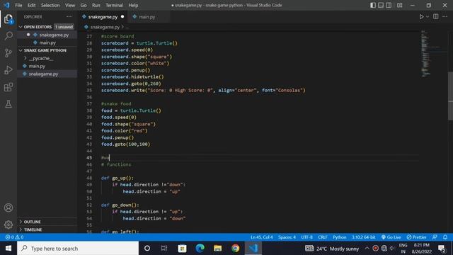 Python snake game tutorial (part 3) making snake food and screen walls смотреть онлайн
