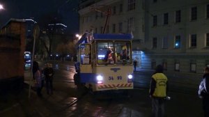 Различные  трамваи, служебные  на маневрах у депо им. Апакова