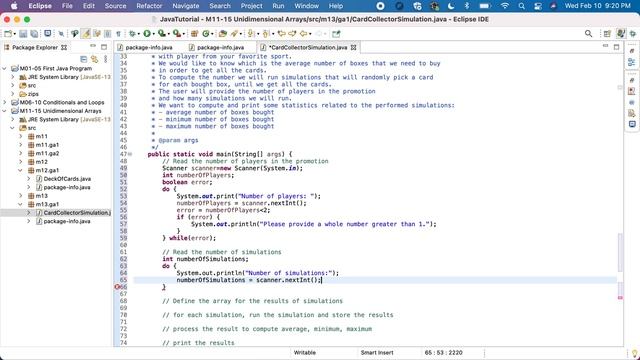 Java M13GA1P1b Card Collector Simulation Initialization смотреть онлайн