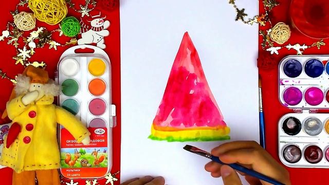 АРБУЗ рисуем Ёлочку на Новый год - урок рисования от РыбаКит смотреть онлайн