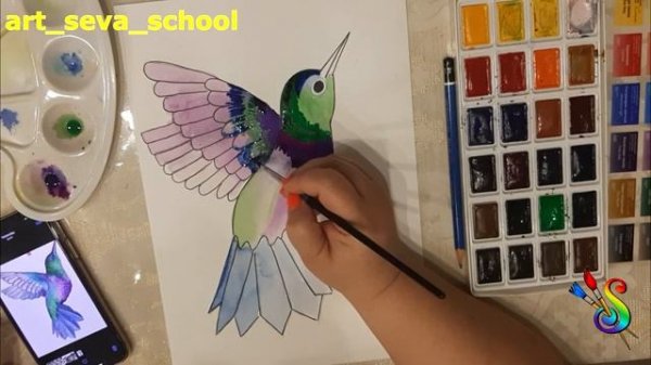 Kolibri rəsmin çəkilməsi | Рисуем Колибри