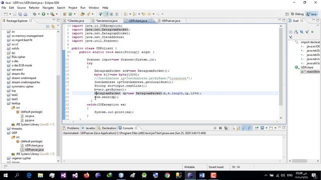 Simulating a UDP (Client/server) information send & TCP review, in java смотреть онлайн