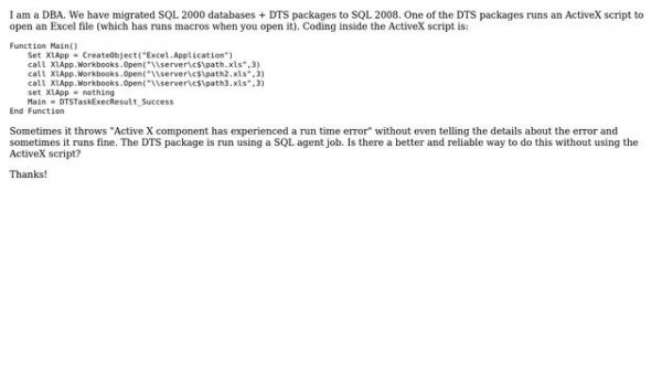 Databases: ActiveX script throwing runtime error inside DTS package