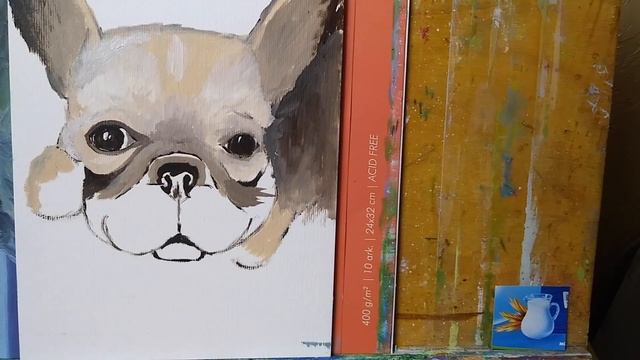 ? Как нарисовать собаку маслом французский бульдог