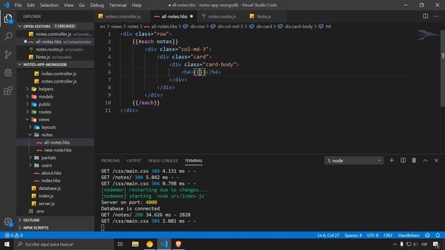 Nodejs & Mongodb CRUD | 11, Renderizando Lista Notas a traves de Handlebars смотреть онлайн