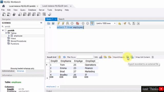How to Export the result to a CSV file in MySQL Workbench | AmitThinks смотреть онлайн