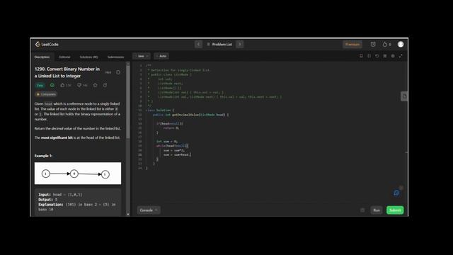 Convert Binary Number in a Linked List to Integer in Java #leetcode #BinaryToInteger #java #DSA смотреть онлайн