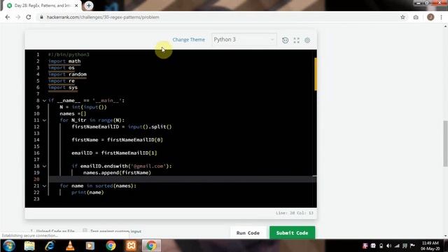 Day 28 - RegEx, Patterns , and Intro to Databases || 30 Days of Code || HackerRank смотреть онлайн