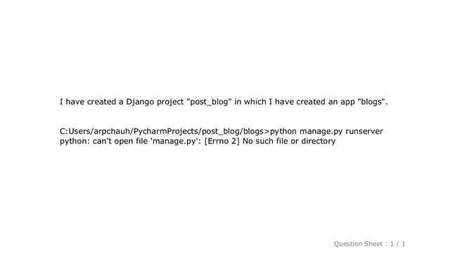 Django : python: can't open file 'manage.py': [Errno 2] No such file or directory смотреть онлайн