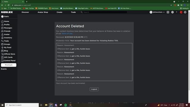 My roblox account was terminated.. смотреть онлайн
