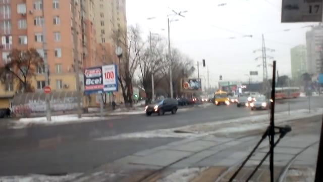 Трамвай Киева маршрут 28Д с кабины водителя Kiev Tram route 28d with the drivers cab