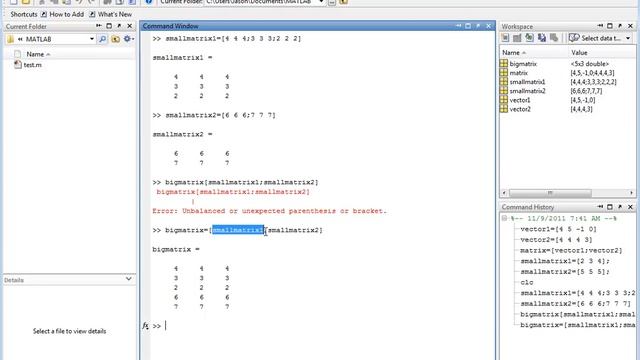 Matlab Tutorial - 41 - Joining Matrices Together смотреть онлайн
