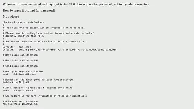 Ubuntu: No password prompt at sudo command (2 Solutions!!) смотреть онлайн