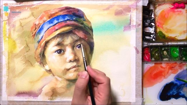 Watercolor portrait painting of a boy in a hat | Portrait #112 | 인물수채화, 모자 쓴 소년의 초상화 смотреть онлайн