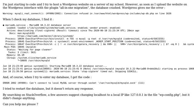 Warning: Mysqli_real_connect(): (HY000/2002): Connection Refused In...