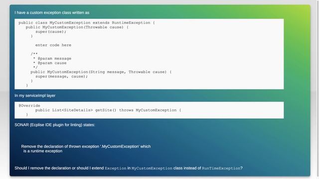 SONAR extend Exception or RuntimeException? смотреть онлайн