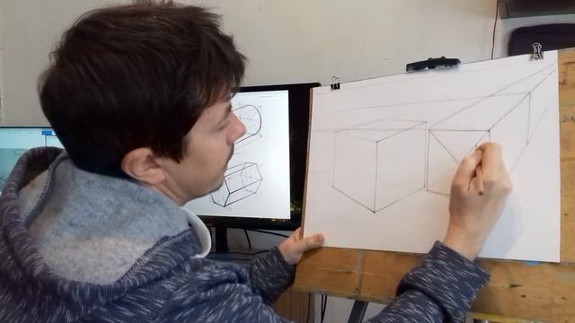 Рисуем куб и шестигранную призму. смотреть онлайн