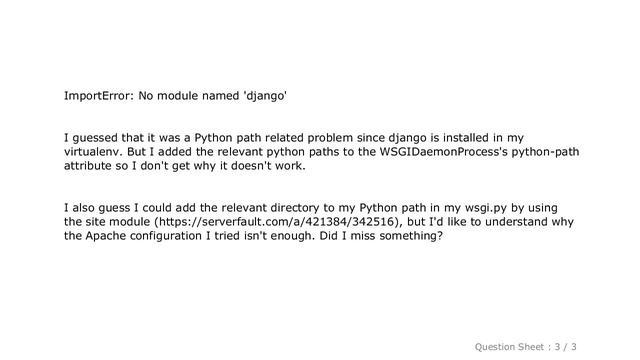 Django : Apache with virtualenv and mod_wsgi : ImportError : No module named 'django' смотреть онлайн