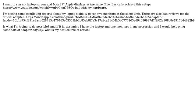 Can I connect two 27 inch (Thunderbolt-2) mac monitors to a 13" 2016 Macbook Pro with touch bar? смотреть онлайн