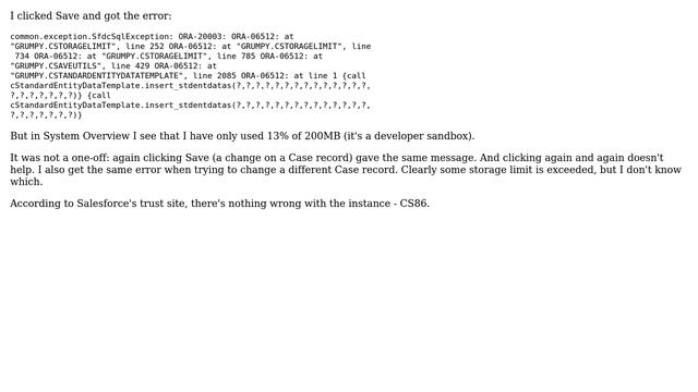Salesforce: Oracle(!) storage limit error, even though plenty of space left смотреть онлайн
