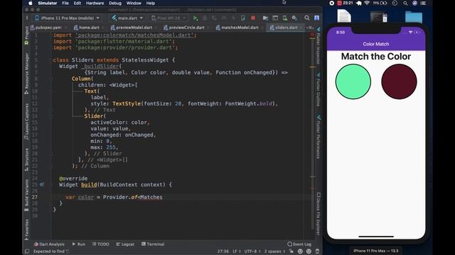 Build Flutter Color Game with Provider #5 Building the Sliders and Matches Circle смотреть онлайн