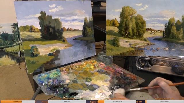 Как нарисовать деревенский летний пейзаж, живопись маслом.