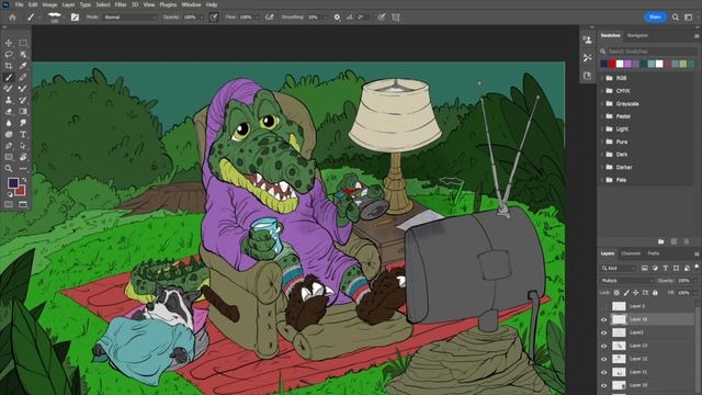 Digital inking and color process in Clip studio paint and Photoshop смотреть онлайн