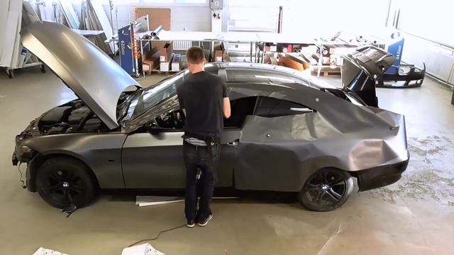 Car wrapping - BMW E92 Coupe satin dark grey смотреть онлайн