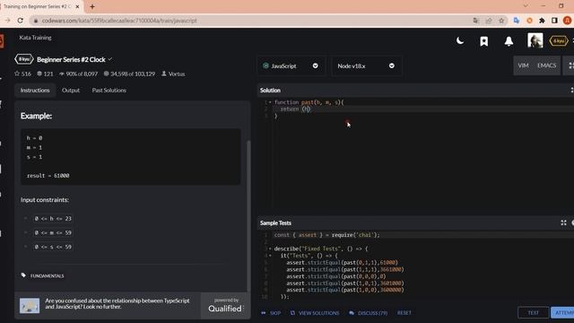 Как решить задачу Beginner Series #2 Clock ? / Codewars JavaScript 8kyu смотреть онлайн