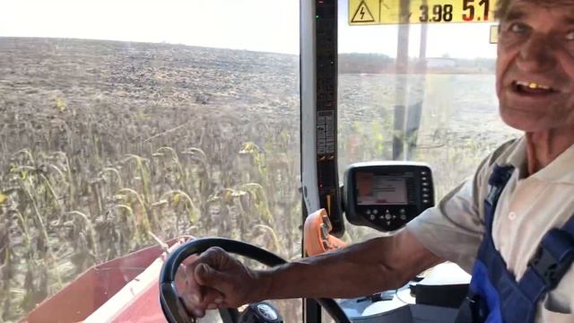 Зерноуборочный комбайн New Holland CSX 7060 с жаткой для уборки подсолнечника OROS UN 870. смотреть онлайн