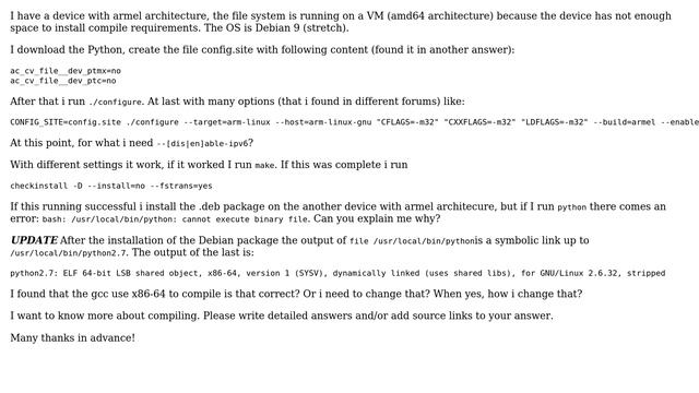 Unix & Linux: Cross compile Python 2.7.16 for armel (32-bit) смотреть онлайн