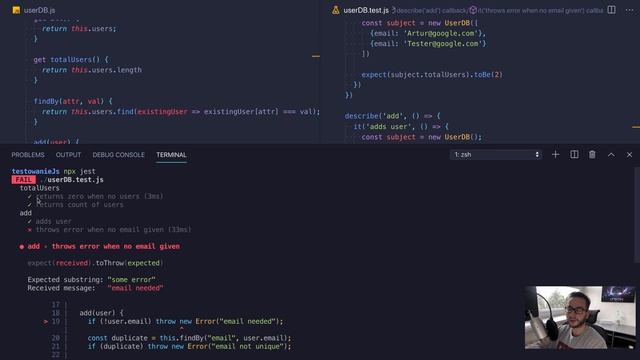 Jest - Testowanie klas JavaScript, błędów oraz Promise (async/await) смотреть онлайн