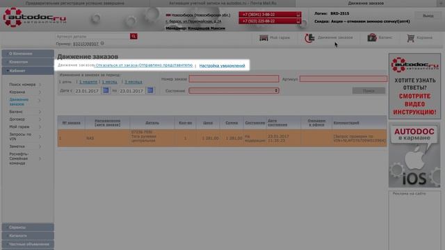 Движение заказа, баланс и оплата (старая версия сайта) смотреть онлайн