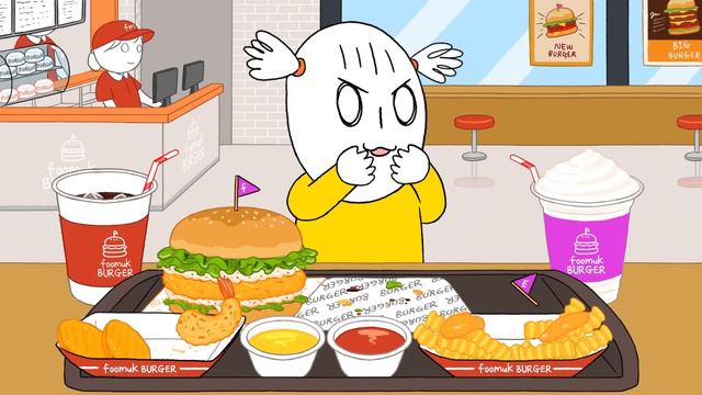 어쩌다 햄버거 먹방! - 치즈버거&새우버거세트(치킨너겟, 쉬림프, 치즈감튀) / cheese burger & Shrimp burger Mukbang Animation / ASMR смотреть онлайн