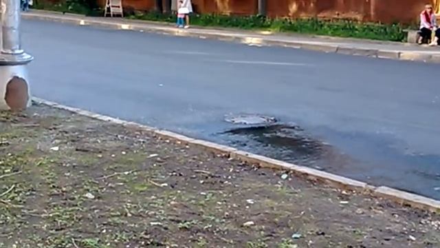 Вода на проспекте Ленина после укладки асфальта