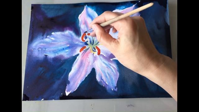 Master Class. Draw a lily flower in watercolor. Part 3 смотреть онлайн