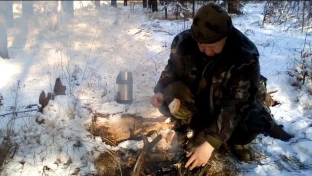 Первый снег,прогулка по лесу и обед охотника . смотреть онлайн