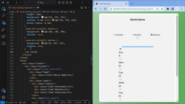 Create a Ticket Booking UI using HTML CSS and JS