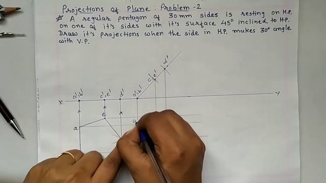 PROJECTIONS OF PENTAGON PLANE RESTING ON H.P. (SURFACE AND SIDE IS INCLINED WITH H.P. AND V.P.) смотреть онлайн