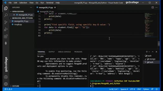 EP 01 | MongoDB – Database Connectivity | Python | Program | Project I go2collage смотреть онлайн