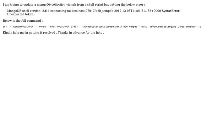 Databases: How to update mongodb collection with ssh from a shell script? смотреть онлайн
