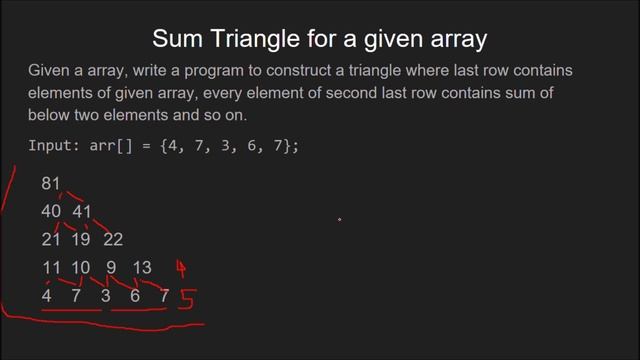 Print Sum Triangle for a given array | GeeksforGeeks смотреть онлайн