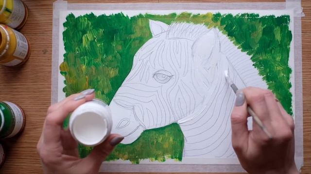 Зебра гуашью. Рисование для начинающих. смотреть онлайн