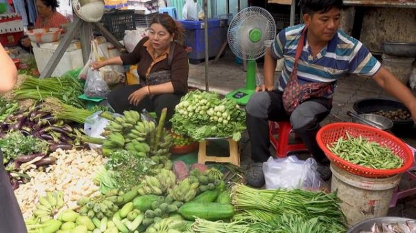 Plenty Of Fresh Vegetables, Fish, & More For Sale, Cambodian Fresh Morning Market Food