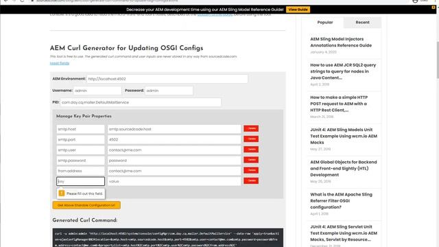 Generate AEM Curl Commands to Update OSGI Configurations смотреть онлайн
