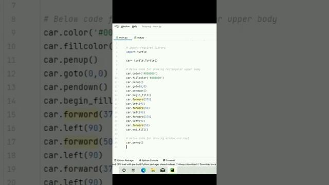 Python Turtle Graphics | Draw A Car Using Python Turtle | Python Turtle Project | #Python Turtle смотреть онлайн