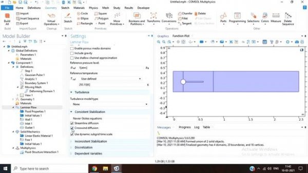 Fluid-Structure interaction using COMSOL | Vibrating plate in fluid flow | Fully coupled