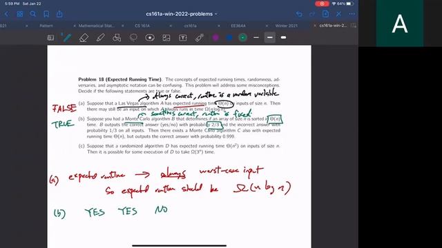 CS 161A Winter 2022: Problem 18 (Expected Running Times) смотреть онлайн