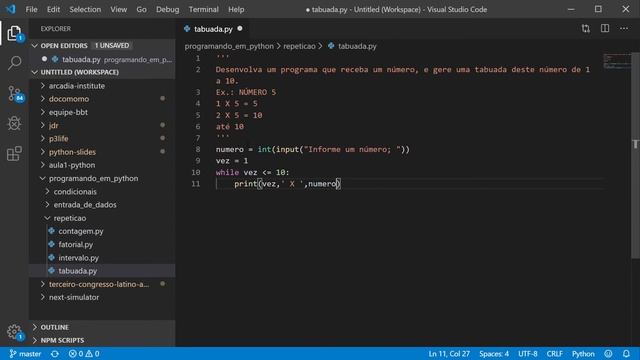 #Programando em #Python: Prática 12 (while e tabuada) смотреть онлайн